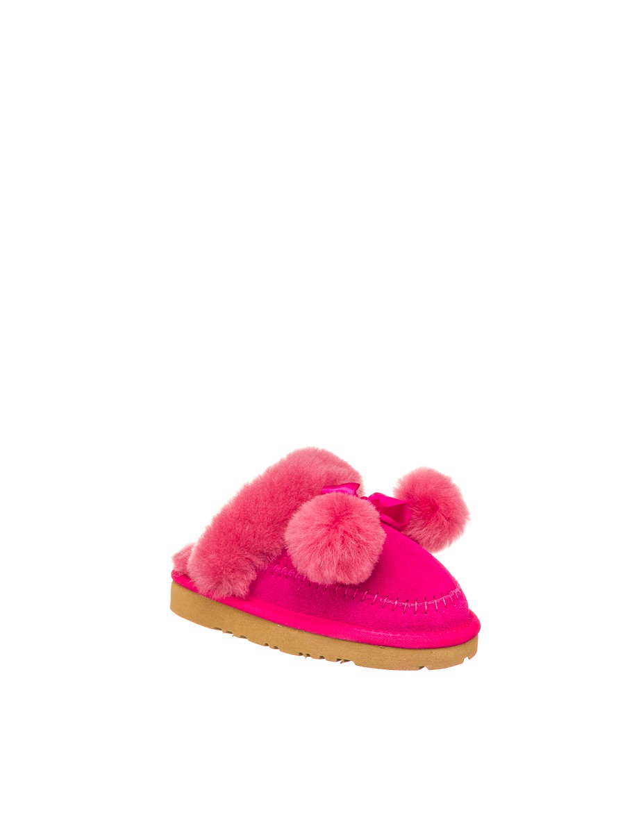 Тапочки детские Хафнир с пом-поном ярко-розовые | Фото №4