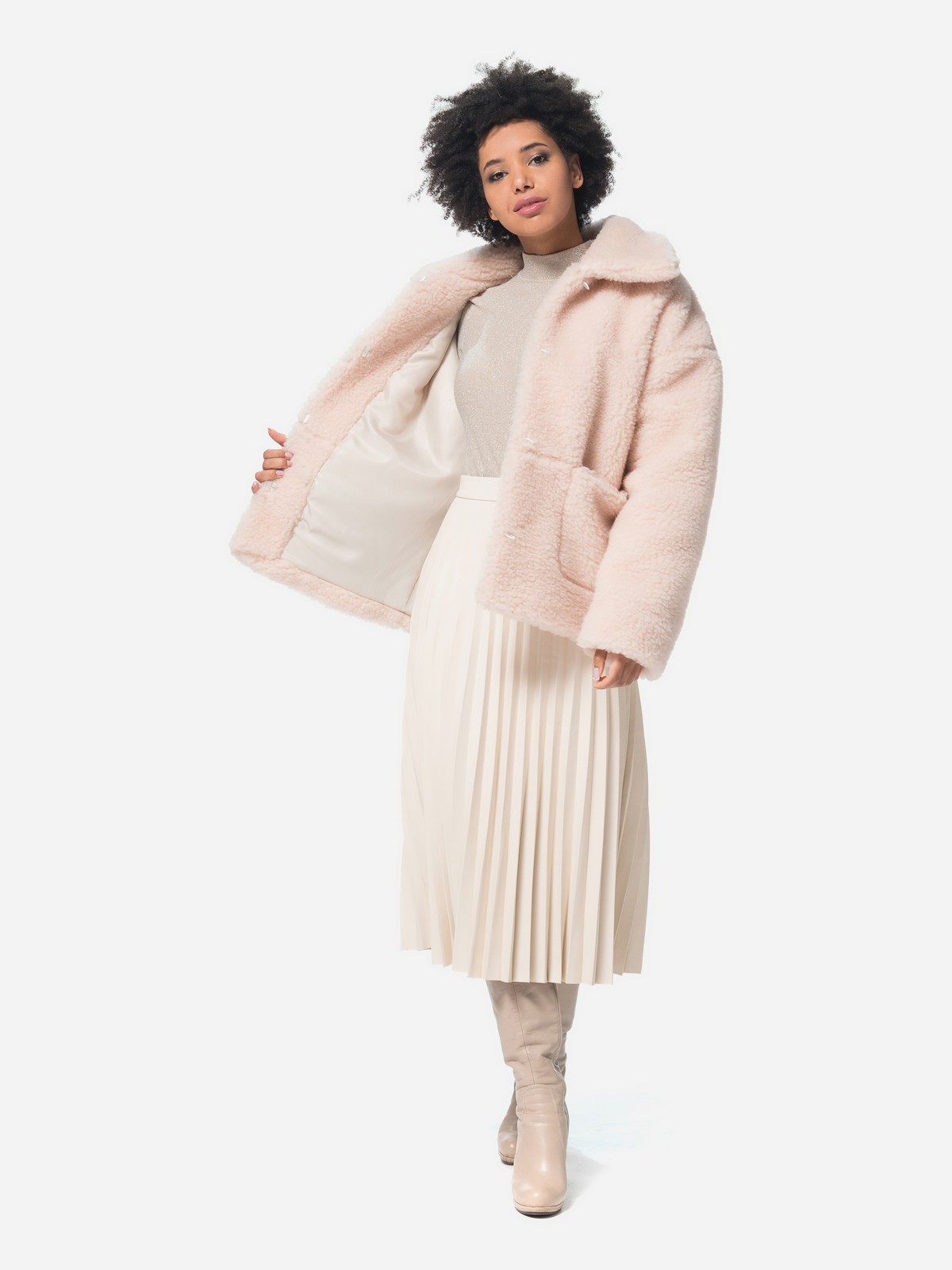 Женская Шуба из шерсти натуральная Розовая Модель Эдем короткая | Фото №7