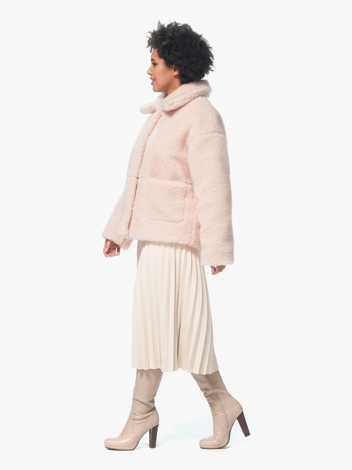 Женская Шуба из шерсти натуральная Розовая Модель Эдем короткая | Фото №4