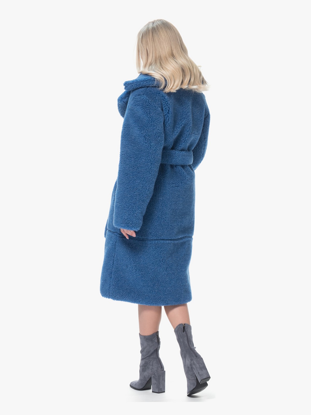 Женская Шуба Чебурашка из овчины Синяя Модель Аврора Длинная | Фото №5