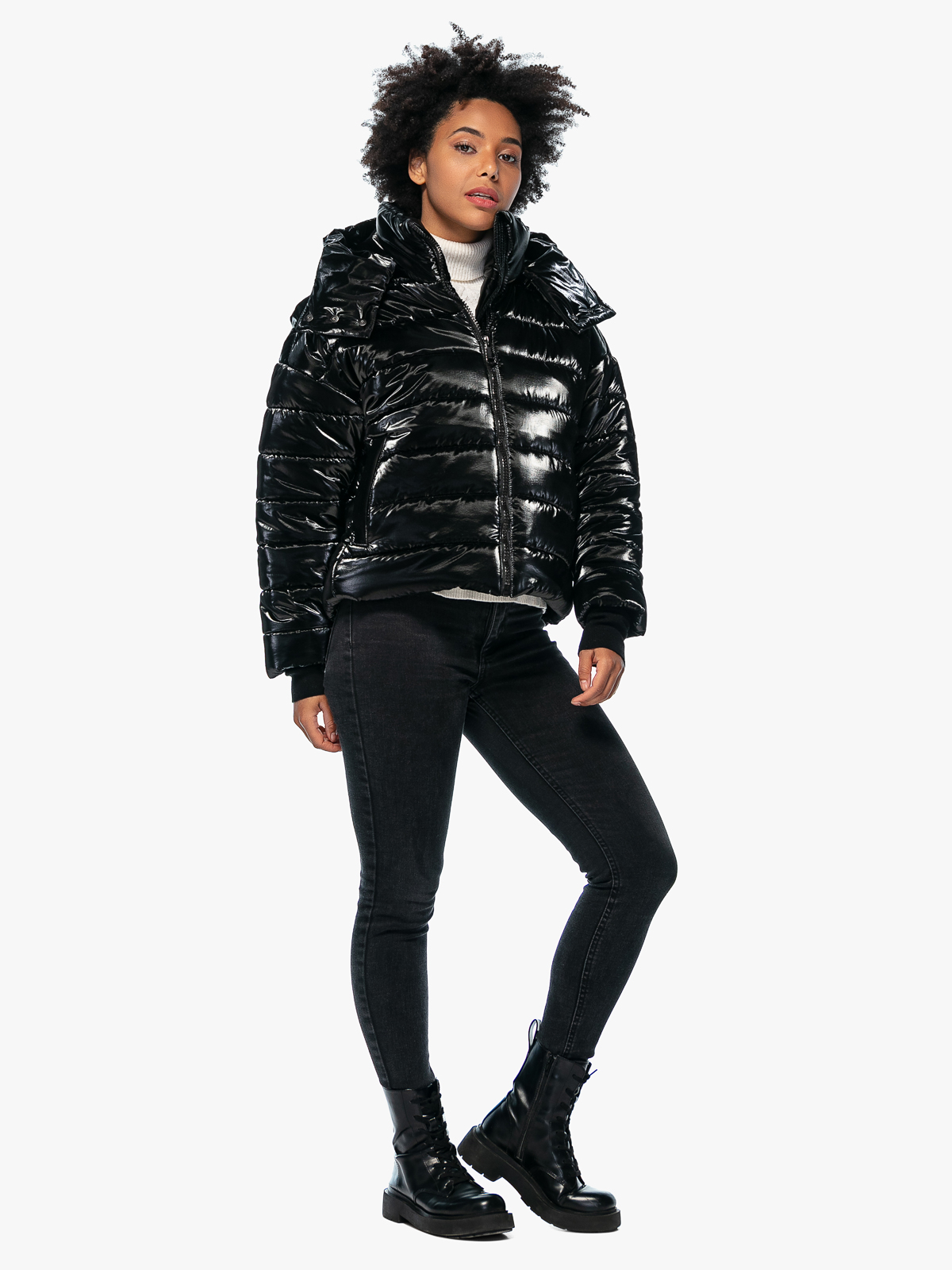 Куртка женская стеганая Michelle черная блестящая | Фото №15