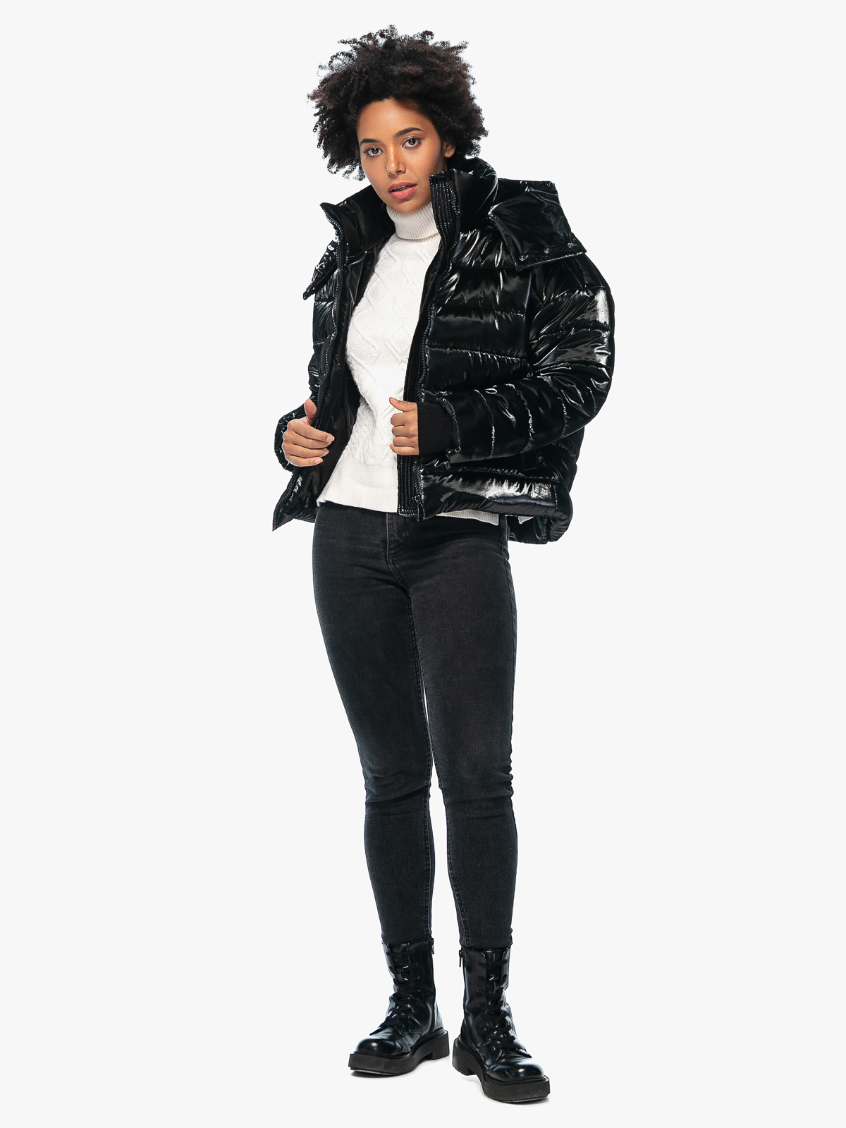 Куртка женская стеганая Michelle черная блестящая | Фото №9