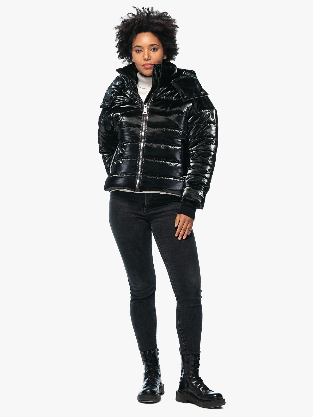 Куртка женская стеганая Michelle черная блестящая | Фото №10